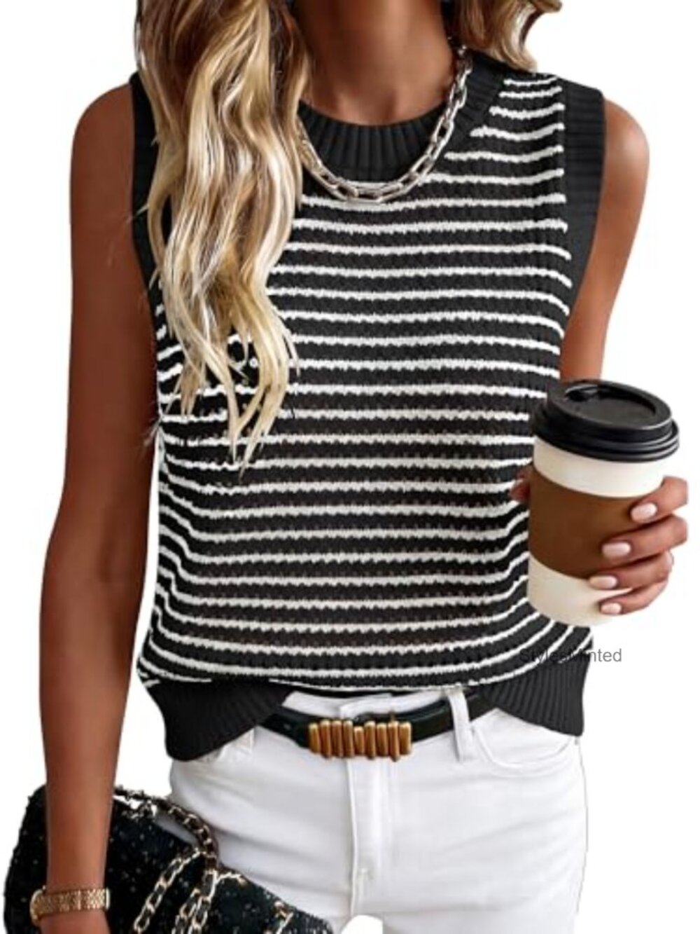 Striped Knit Sleeveless Sweater Vest Lightweight Tank Top Summer